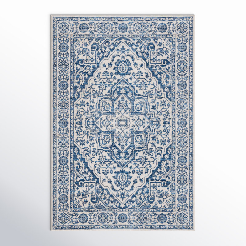 Tapis oriental gris clair / ivoire, Rectangle 8 pi x 10 pi, Navy/Light Grey