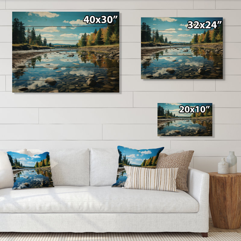 Paysage de Maine bleu vert sur bois, H 10 po x l 20 po x P 0,78 po