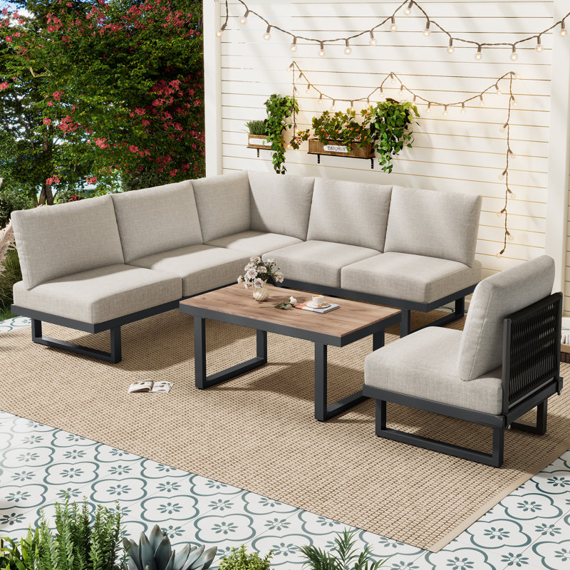 2-in-1 Convertible Corner Sofa Garden Set With Cushions