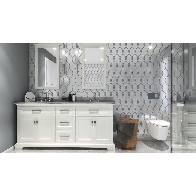 10.75" x 13" Marble Mosaic Wall & Floor Tile, Carrara/Bardiglio