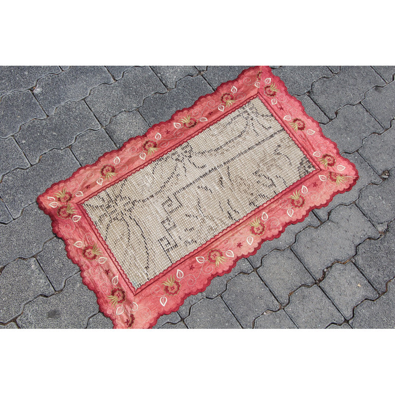 Vintage Turkish Oushak Rug: Colorful Hand-Knotted Wool Entry Mat with Faded Black Design