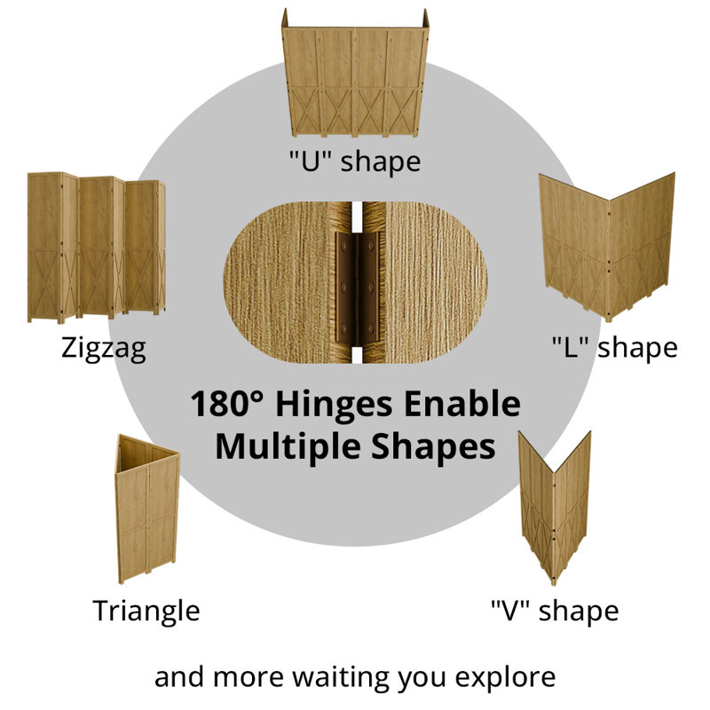 Solid Wood Folding Room Divider, 4, Natural