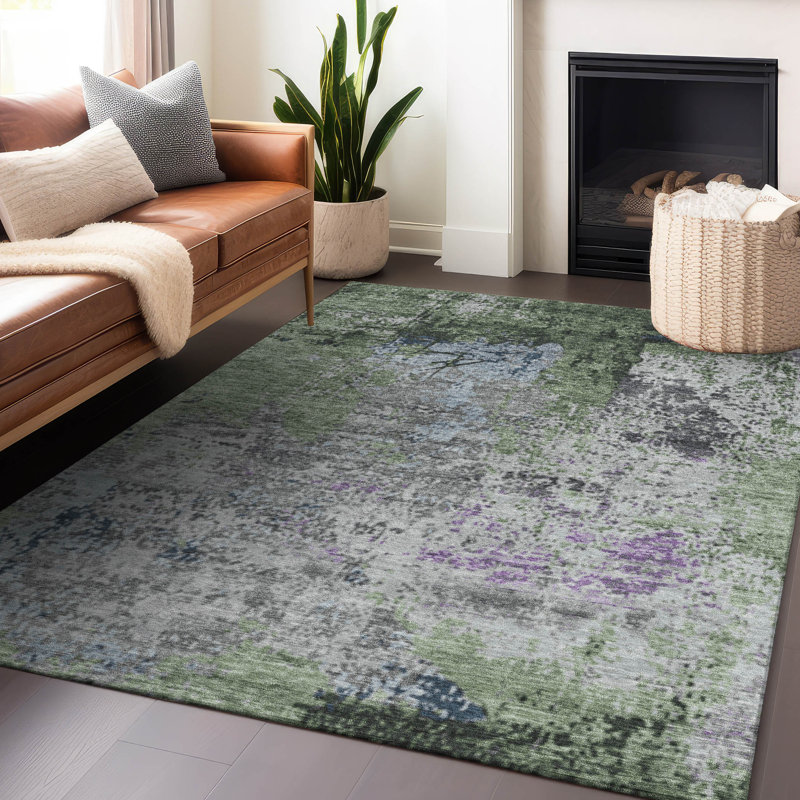 Tapis intérieur / extérieur lavable à la machine Xhevrie, Rectangle 5 pi x 7 pi 6 po