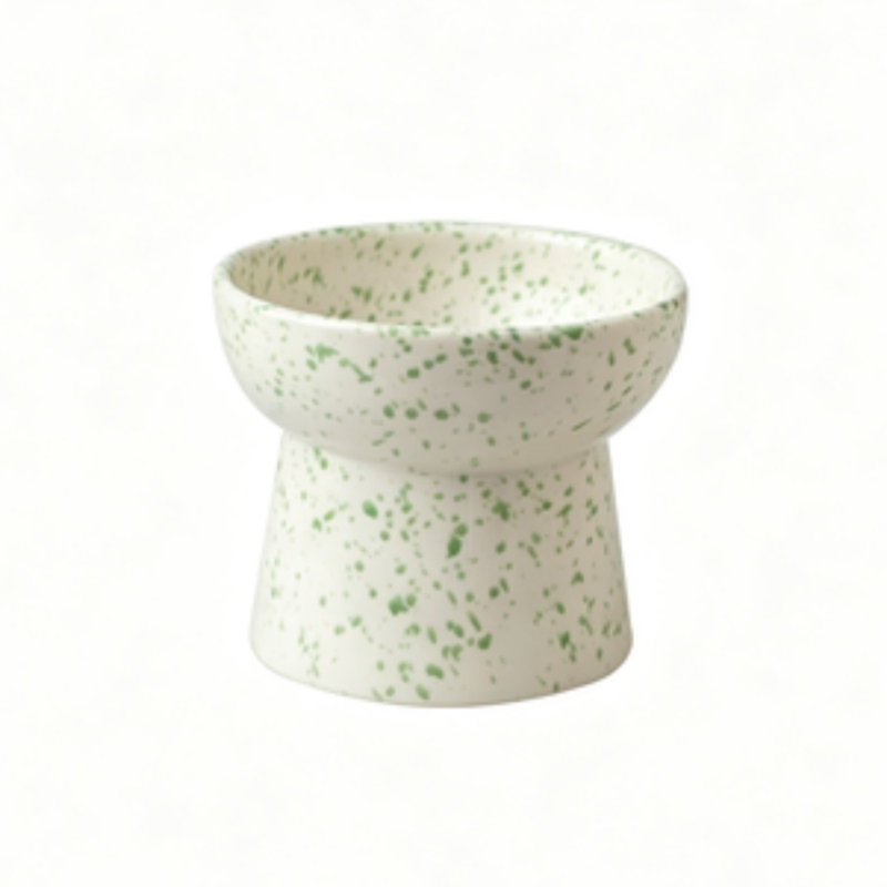 Bol pour chat en céramique moucheté surélevé, bol d'eau pour animal de compagnie à col large surélevé pour chatons et chats d'intérieur, plat anti-vomissement pour chat