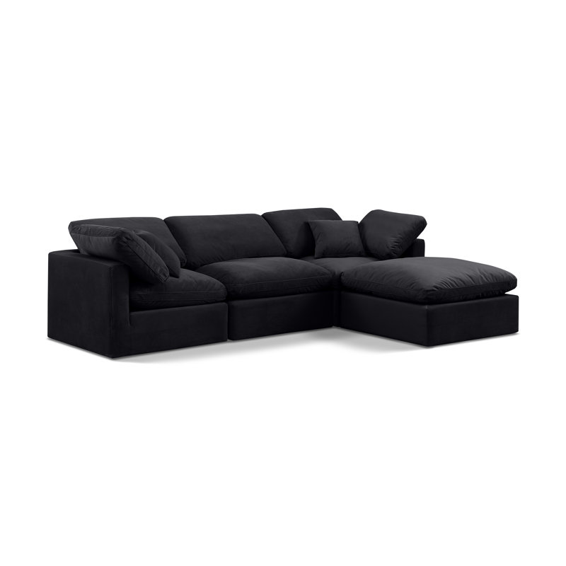 Itala Velvet L-Shaped Sectional Reversible, Black Velvet