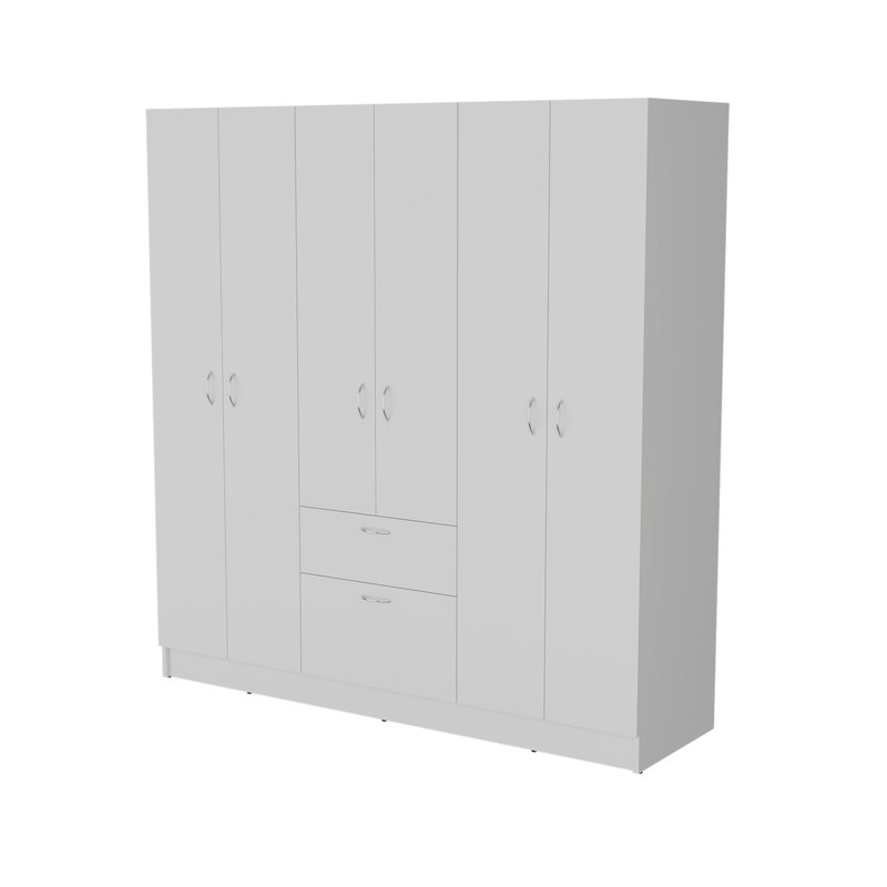 White 6-Door Wardrobe With Shelf And Drawer