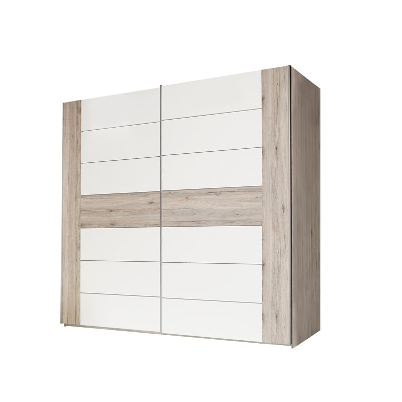 Mickie 2 Door Manufactured Wood Wardrobe, 210cm H x 220cm W x 61cm D, White/Beige