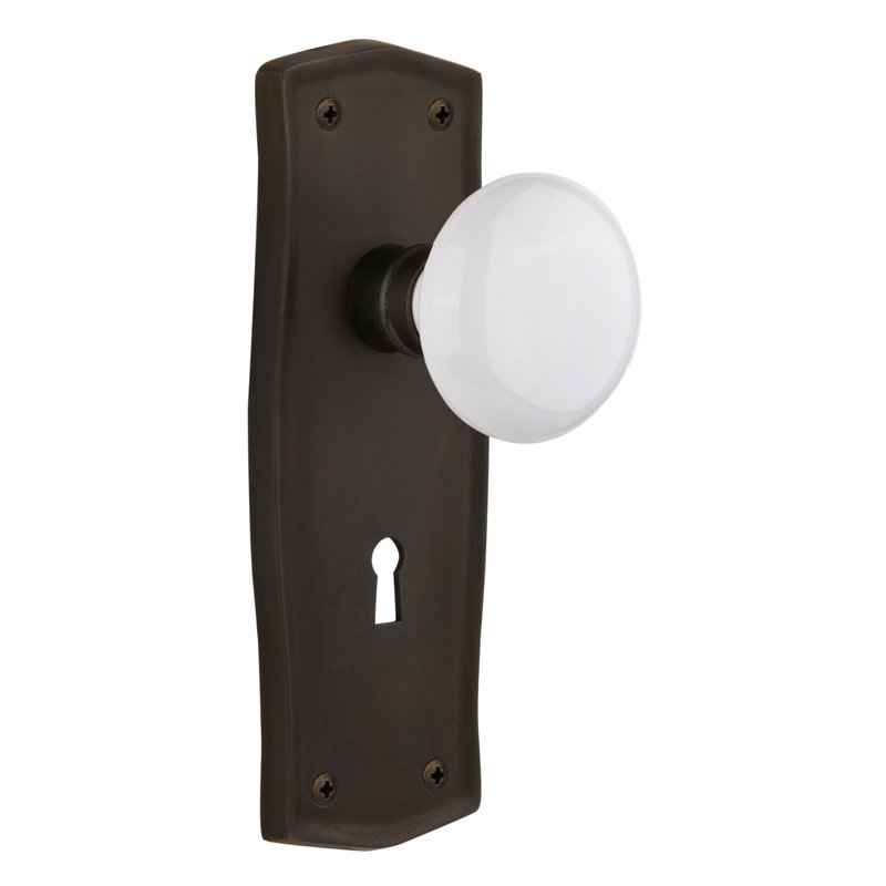 Prairie Plate with Decorative Keyhole and White Porcelain Door Knob, 2-3/4”, Oil-Rubbed Bronze