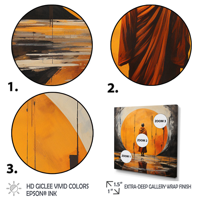 Minimalisme, bouddhisme orange gourou V, H 24 po x l 24 po x P 1 po, Cadre flottant blanc