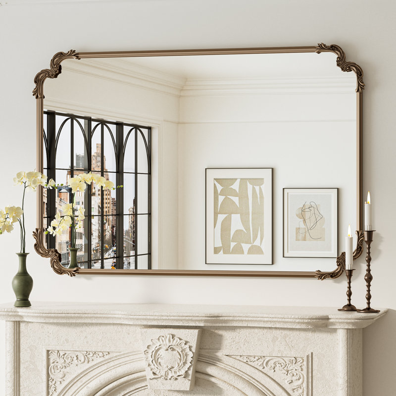 Genan Accent Scalloped Rectangle Wall Mirror, 48" x 32", Antique Gold