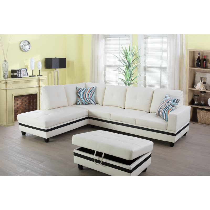 Maumee Upholstered Sectional, Left Hand Facing, White Stripe