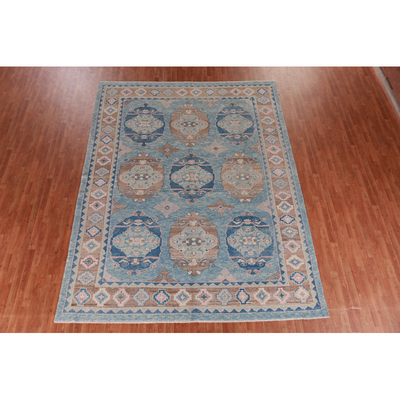 Tapis géométrique bleu Oushak 9 x 12