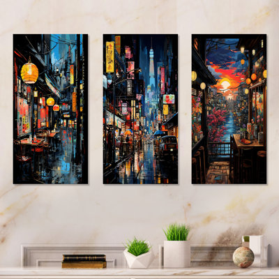 Japan Street Art Alleyway II - Japanese Metal Prints Set Of 3