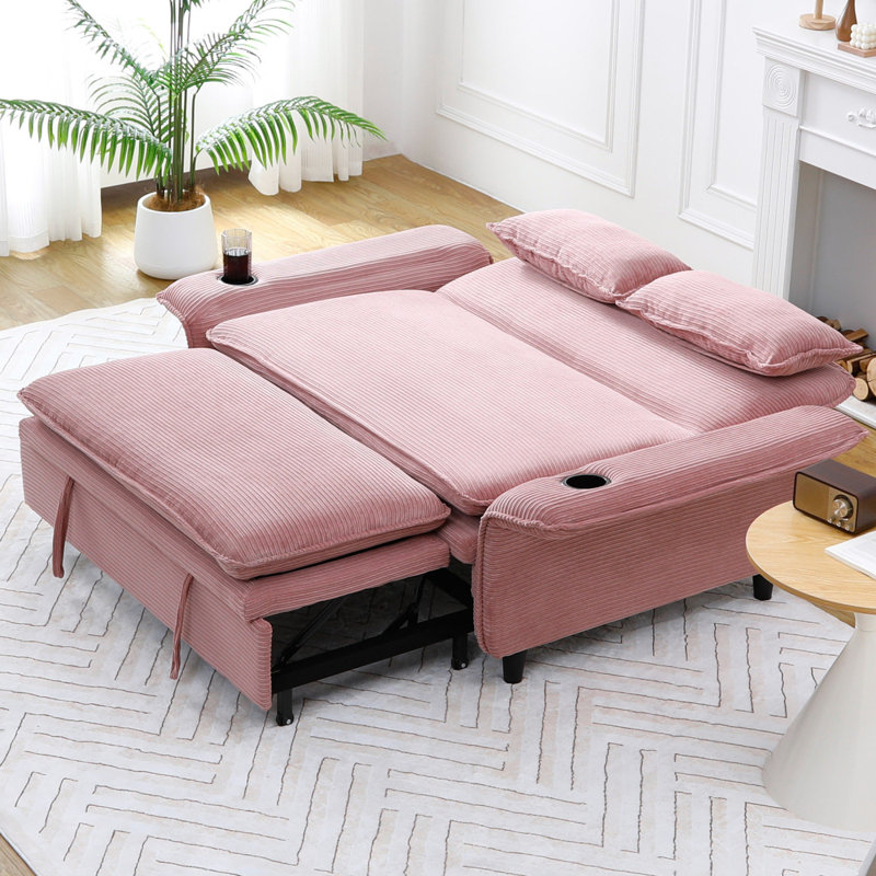 Canapé-lit multifonctionnel avec tissu rayé distinctif, Rose