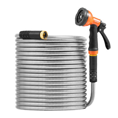 Boyau d'arrosage en métal 100 pi, boyau d'arrosage en acier inoxydable antirouille, boyau d'arrosage robuste avec buse à 10 fonctions, tuyau d'arrosage flexible et sans pli, boyau métallique léger pour cour, extérieur