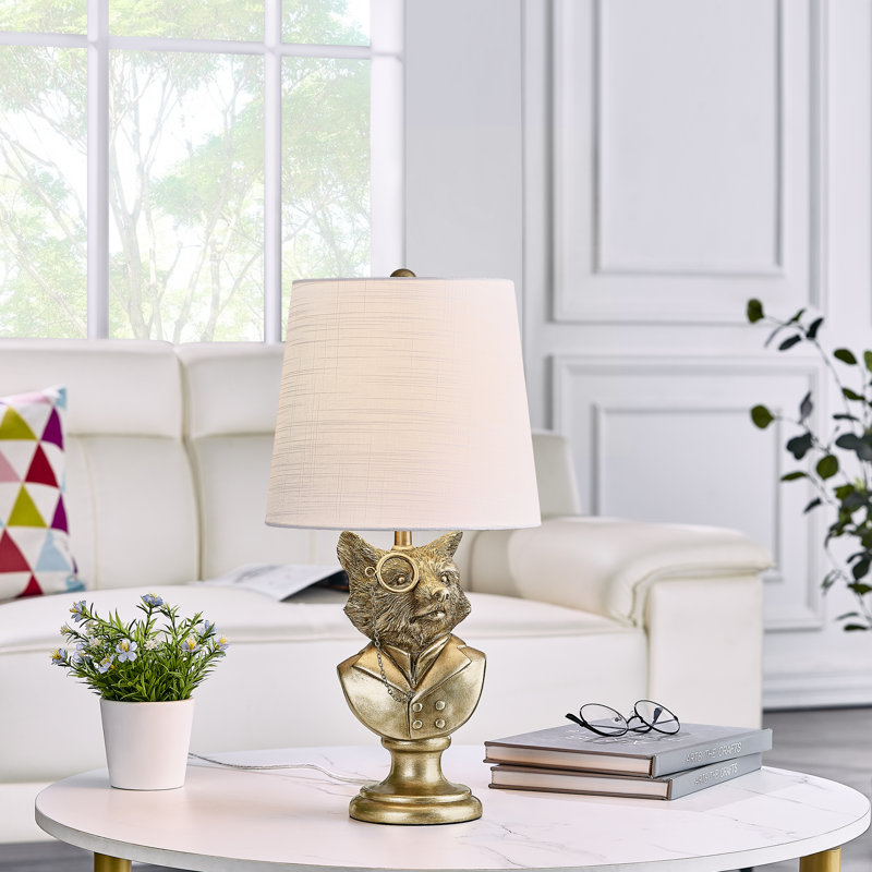 Lampe de table 20 "en résine de renard doré avec abat-jour monocoque et lin
