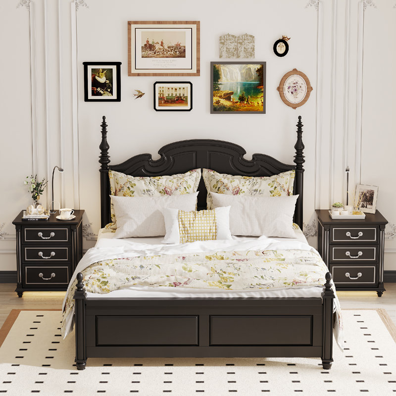3 Drawer Bedside Table With Reading Light, Black