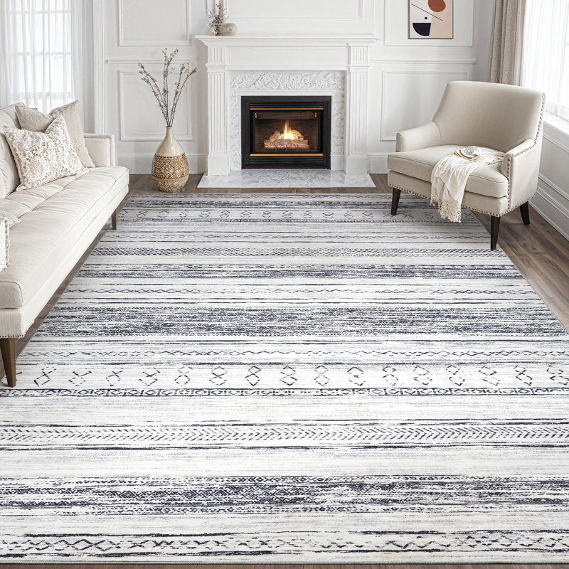 Modern Geometric Area Rug Moroccan Washable Low Pile Carpet Non-Slip Abstract Pattern Soft Floor Mat, Rectangle 5' x 7', Gray