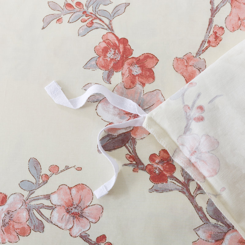 Egyptian-Quality Cotton Sateen Floral Duvet Cover, Queen Duvet Cover + 2 Pillow Cases