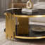 table basse ronde en acier inoxydable à double couche en verre trempé noir pour le salon
