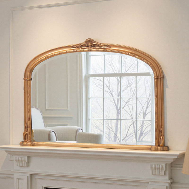 Overmantle Arched Bevelled Victorian Mirror, Gold