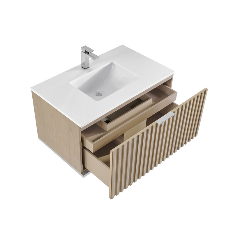 Terra 36'' Single Bathroom Vanity with Top, White Granite, Cashmere Gray, Brushed Nickel