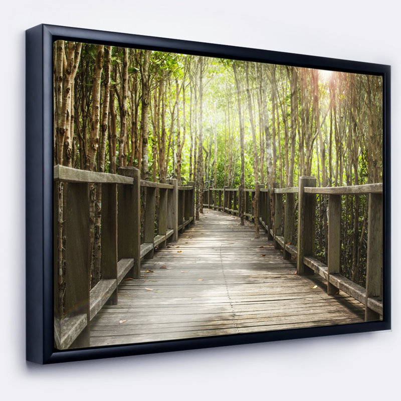 Pont en bois dans la forêt - reproduction de photo sur toile, H 16 po x l 32 po x P 1 po