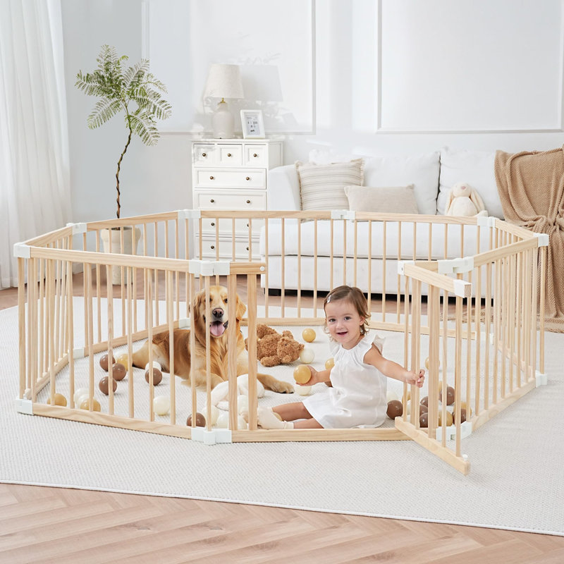 Parc pour bébé pliable en bois de pin massif, H 24 po x l 67 po x P 67 po
