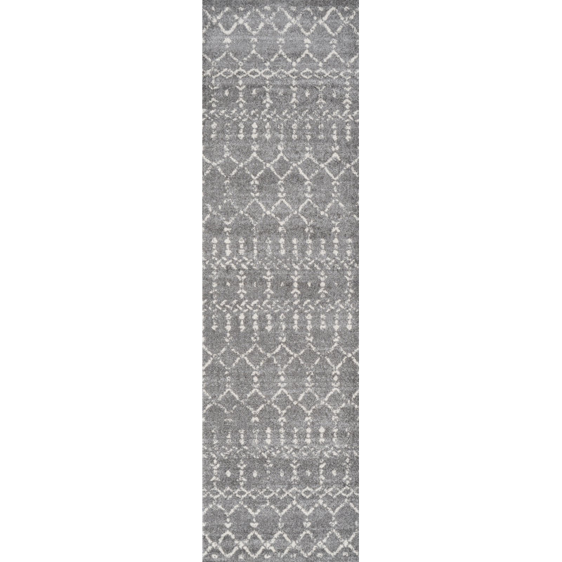 Tapis gris / ivoire Kateshia, Tapis de couloir 2 pi 3 po x 10 pi