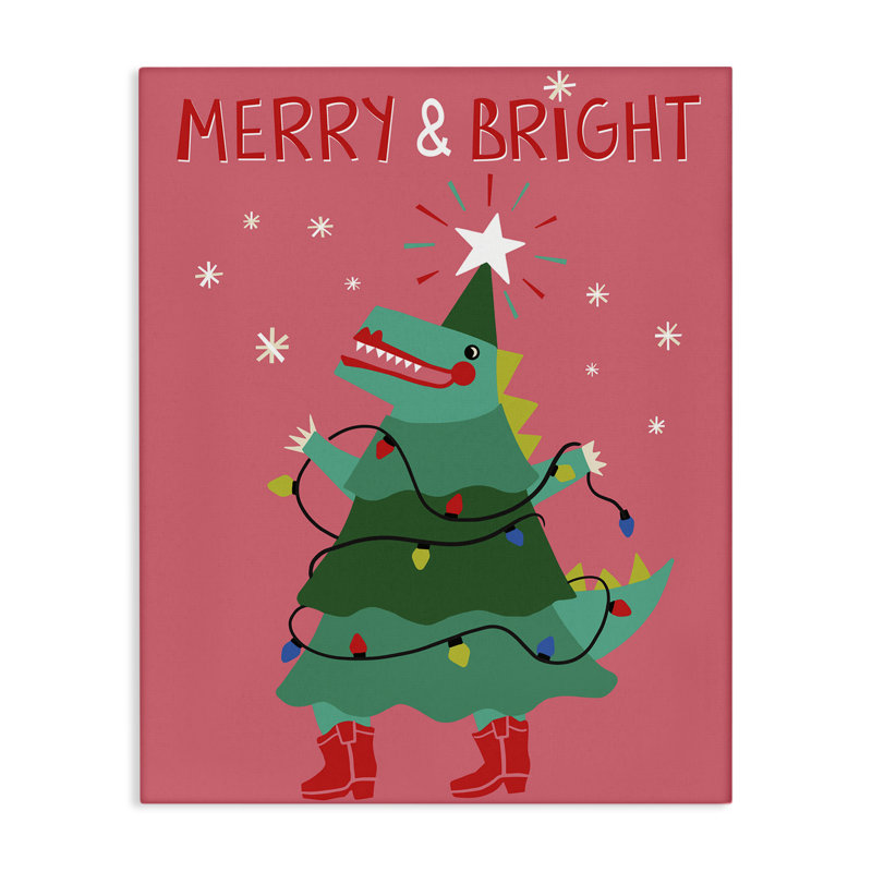 «Merry and Bright Dinosaur», art mural sur toile par Riley Hutchens, H 20 po x l 20 po