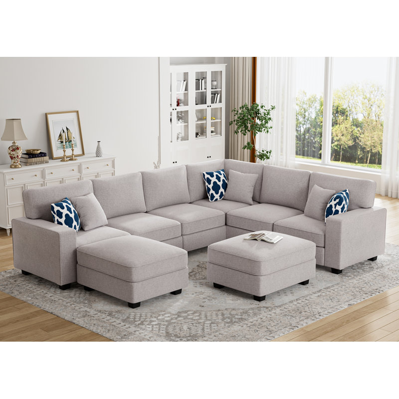 Flexible Combination Module Reversible Sectional Sofa, Gray Polyester Blend