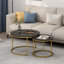 Ensemble de 2 tables basses gigognes, plateau rond en marbre et structure en métal robuste, tables d'appoint de table de bout pour le salon, la chambre et le balcon-2069240848