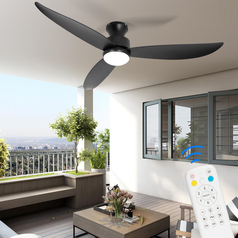 Ventilateur de plafond d'intérieur à DEL 52 po avec 1 lumière et télécommande, Noir, noir, noir, noir