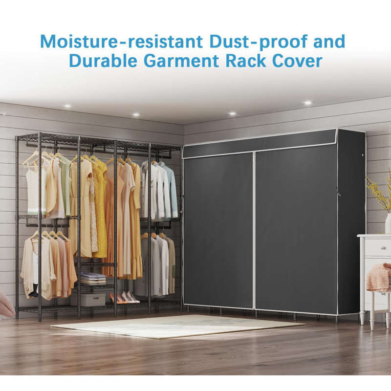 Black Iron Freestanding Closet with Adjustable Shelves and Cover