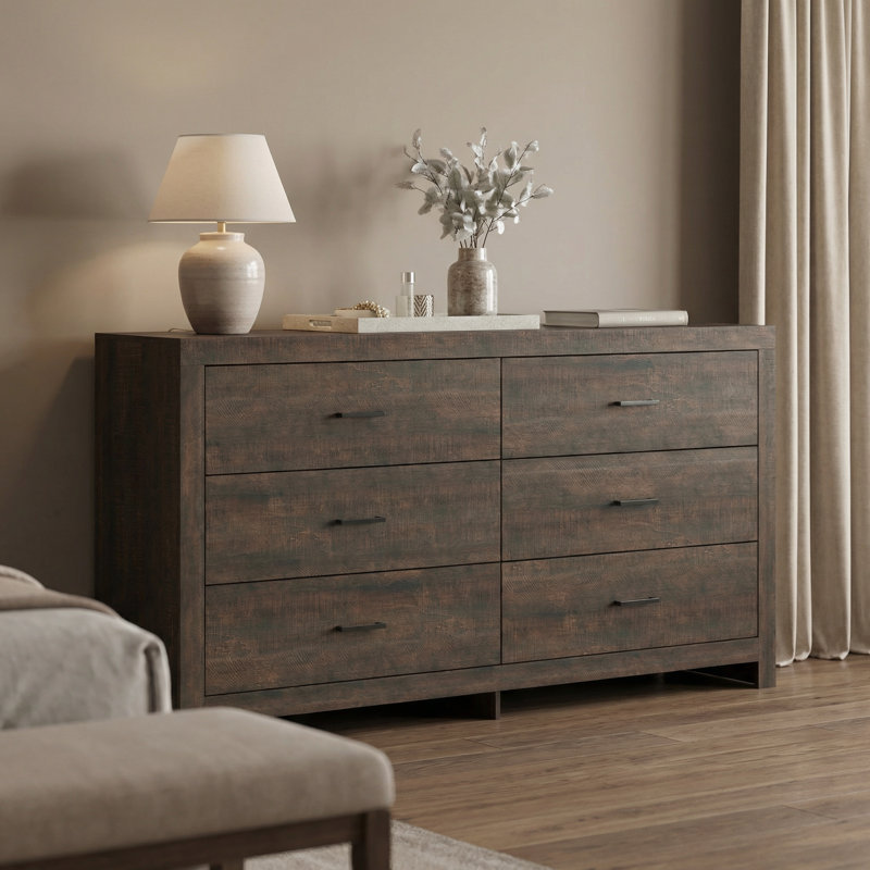 63'' W 6-Drawer Elegant Dresser, Brown
