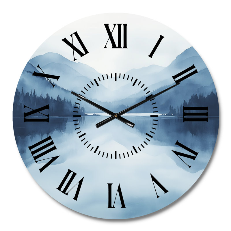Horloge murale en métal « Lac apaisant scandinave » - Paysage, Médium