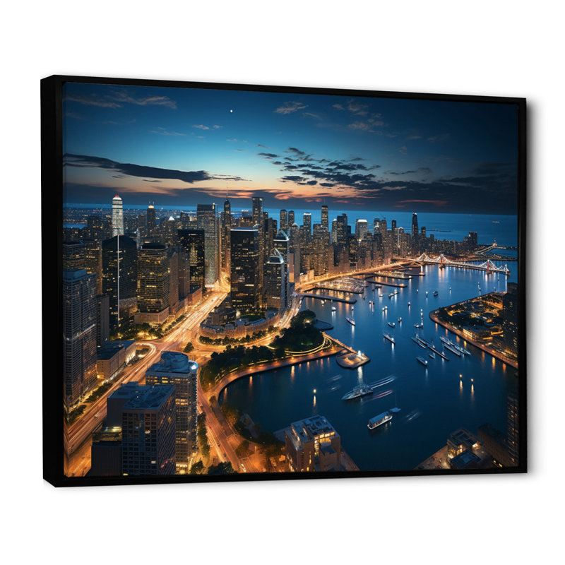 «Chicago Beautiful Cityscape I - Chicago», reproduction sur toile encadrée, H 34 po x l 44 po x P 1,5 po, Cadre simple blanc