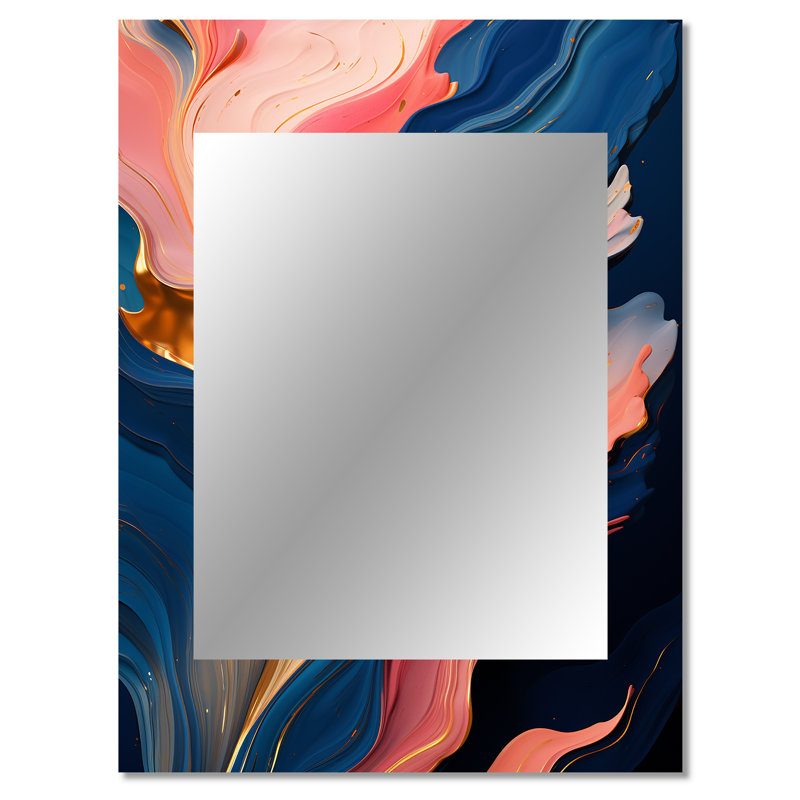 Pink And Gold Liquid Ink Abstraction V - Liquid Ink Decorative Mirror, Pink Large Wall Mirror, Printed Metal Art, 40" x 30"