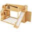 Lit superposé simple au dessus d'un lit double avec escalier de rangement, tablette, glissade et garde-robe, naturel et espresso-2024232870