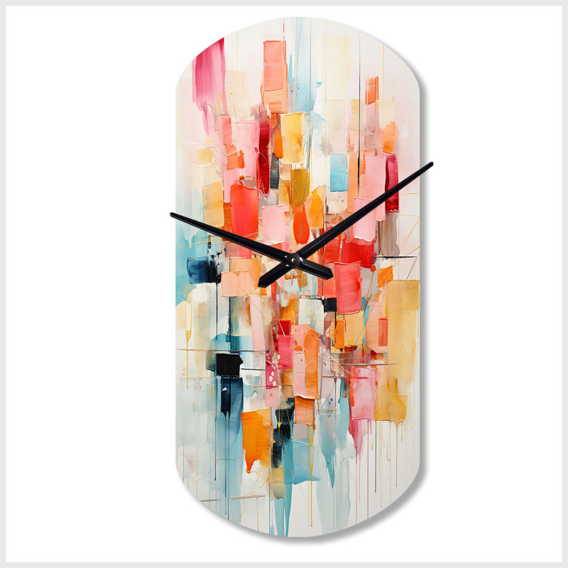 Collage Rhythms I - Grande sculpture d'horloge murale orange en forme de cylindre, Petit