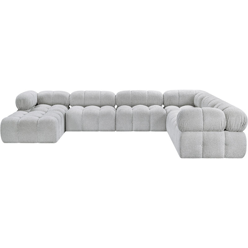 Ames 136" Upholstered Sectional, Grey Boucle Fabric