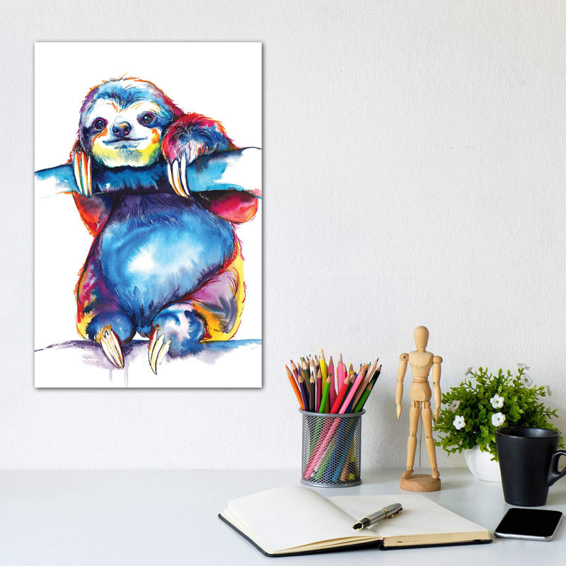 Sloth by Weekday Best - Painting on Canvas, 20.32 cm H x 30.48 cm W
