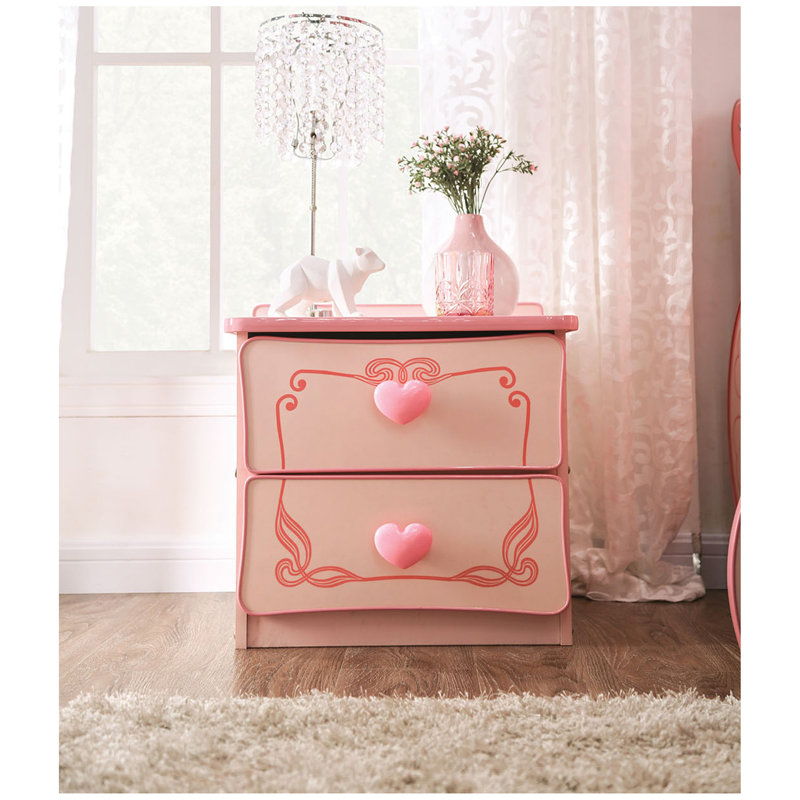 Wooden 2 Drawers Nightstand in Pink Finish