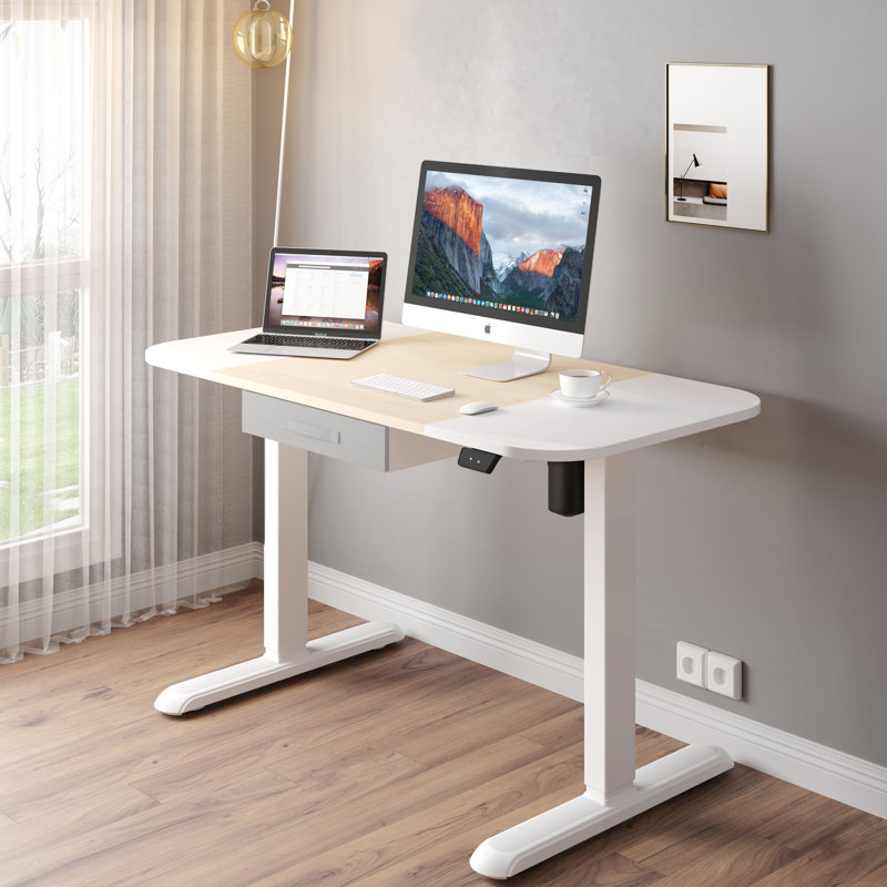 Dragutin Adjustable Metal Base Standing Desk, White