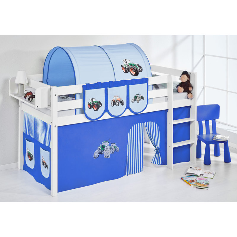 Trecker Mid Sleeper Bed with Curtain, Blue, Single (3'), White