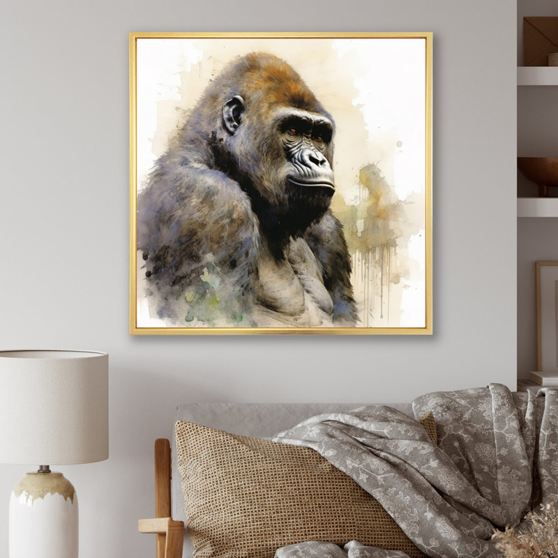 «Powerful Gorilla Primer I» sur toile, H 36 po x l 36 po x P 1,5 po, Cadre flottant doré
