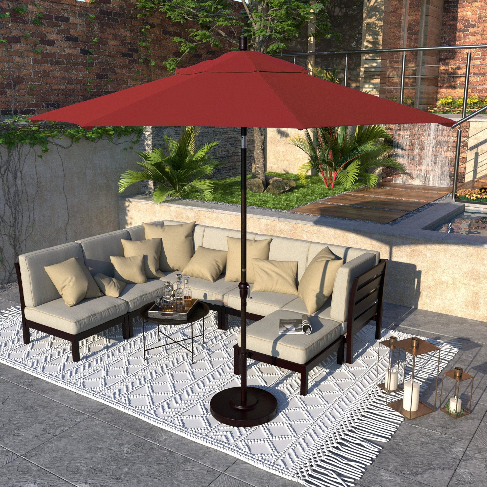 Camry 9' Sunbrella® Market Umbrella, Canvas Jockey Red Sunbrella® Canvas