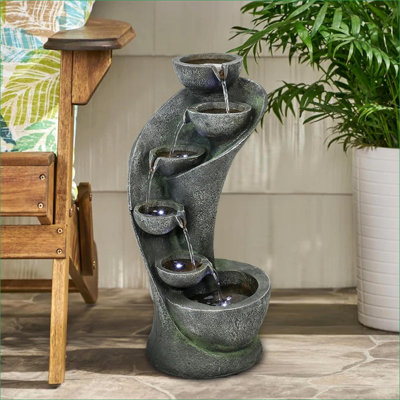 Fontaines (Fuentes, Jardin, Extérieur) | Fontaine rétro moderne 23,8 "à DEL pour hall d'entrée de jardin | Résine | Fontaine à niveaux