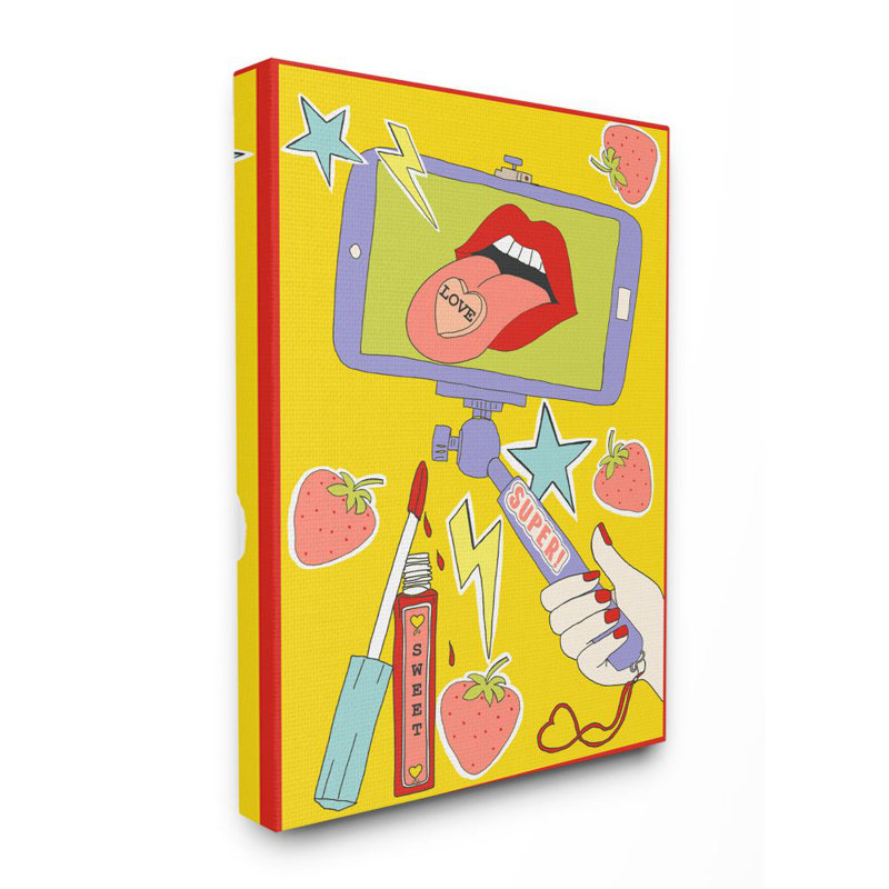 Impression d’art graphique de couleur rétro « Sweet selfie Love » par Sangita Bachelet-impression, Toile tendue