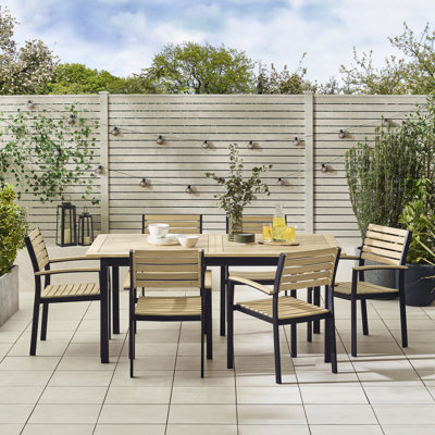 Maria 6 Seater Wooden Garden Extendable Dining Table And Chairs Set - Outdoor Patio Dining Set
